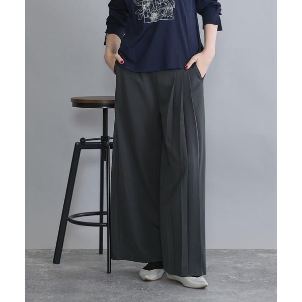 ワイドパンツ パンツ きれい見えサイドプリーツパンツ レディース