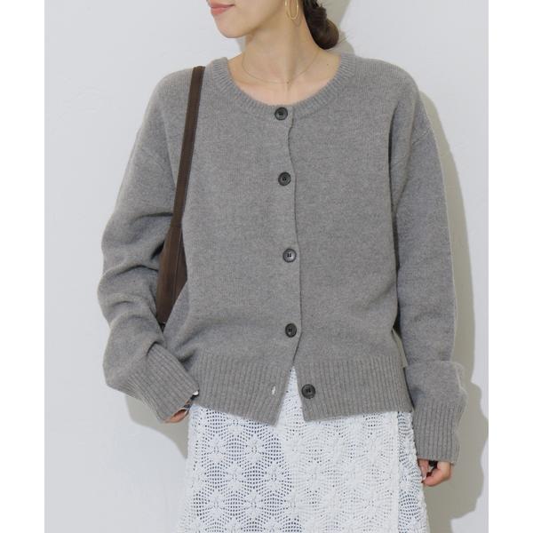 カーディガン ウールカシミヤ2WAYクルーネックカーディガン レディース