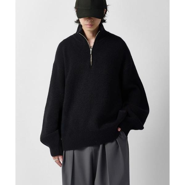 タートルネック セーター ニット 「Neucon」DESIGN OVER HALF-ZIP KNIT / 畦編みデザインオーバーハーフジップニット メンズ