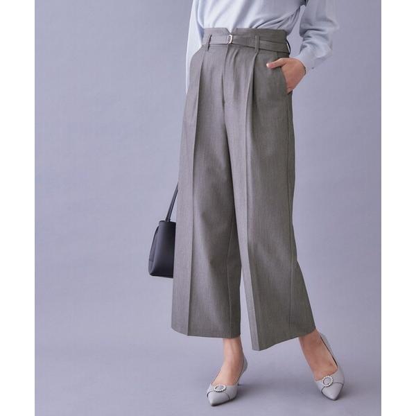 ワイドパンツ パンツ 「防シワ」フェイクパール付きベルトハイウエストワイドパンツ「洗濯機OK」 レディース