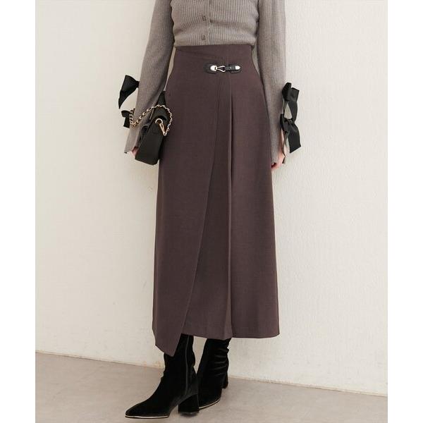 ロング スカート ビットベルト付きラップ風スカート