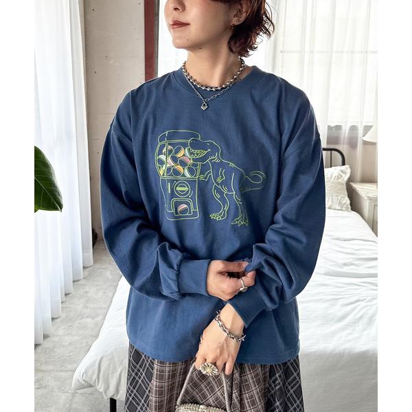tシャツ カプセルトイを回したい恐竜刺しゅうロンTEE レディース