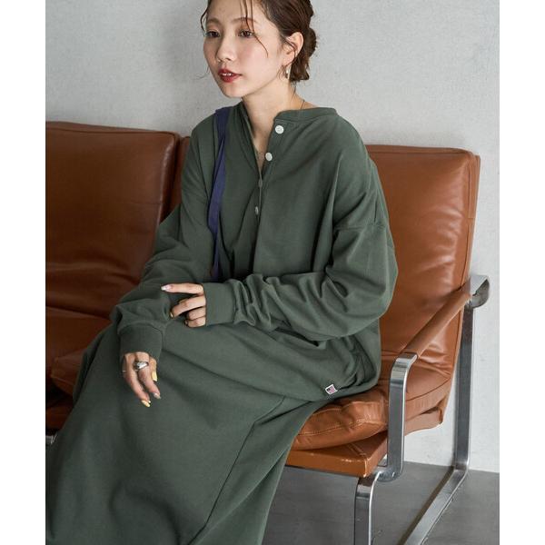 ワンピース 限定展開 USAコットン ヘンリーネック ロングスリーブ ワンピース