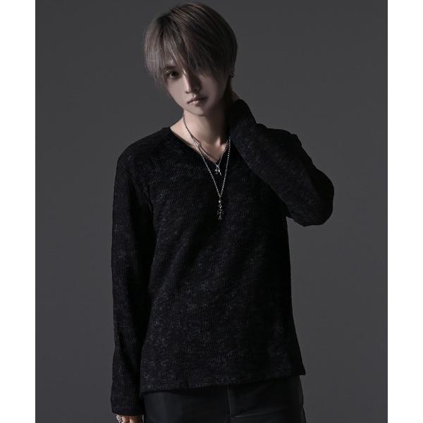 tシャツ 「CavariA/キャバリア」汚しニットソー長袖VネックTEE メンズ レディース