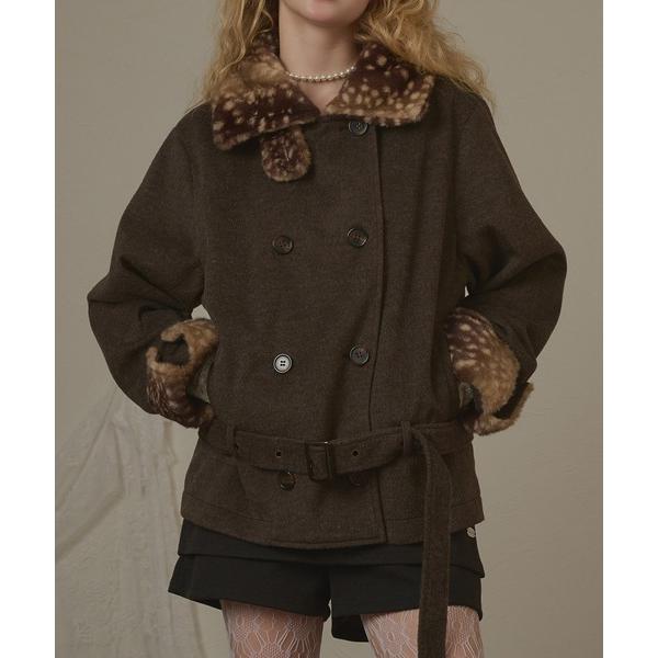 ピーコート pコート faux fur collar waist belt coat / ボアカラーウエストベルトコート レディース