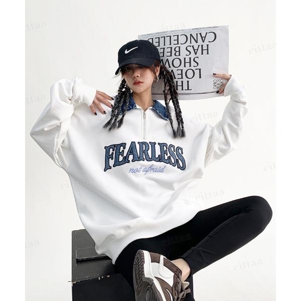 トレーナー スウェット FEARLESS刺繍ロゴ襟デニムスウェット レディース メンズ