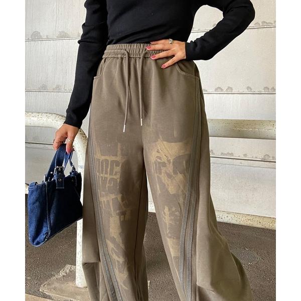 ワイドパンツ パンツ ブリーチラインロゴカットワイドパンツ レディース