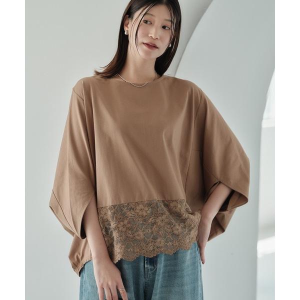tシャツ ベロアレースヘムドッキングプルオーバー レディース