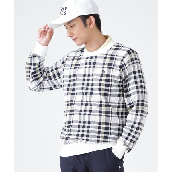 セーター ニット 「PEARLY GATES」14Gメッシュクルーネックニットプルオーバー 「チェック柄」 (MENS) メンズ