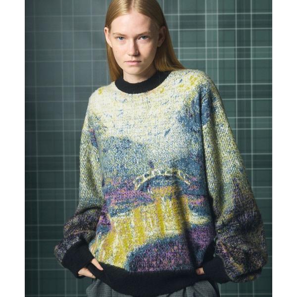 セーター ニット 「UNISEX」コンテンポラリーランドスケープアートジャガードプライムオーバークルーネックニット/Contemporary Landscape Art Jacquard P…