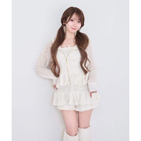 セットアップ Crochet knit hoodie pants set レディース