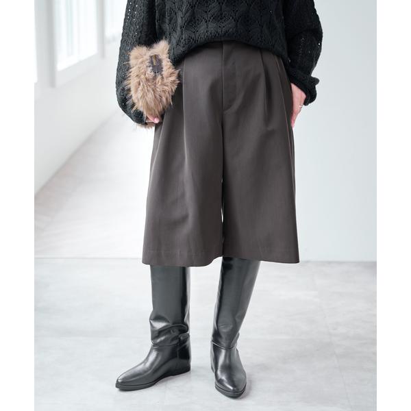 ワイドパンツ ハーフパンツ パンツ 短パン ツータックキュロットパンツ レディース