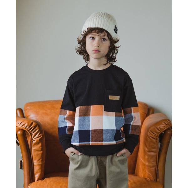 tシャツ 「おそろい」レトロチェック柄長袖Tシャツ キッズ 子供服 男の子 女の子