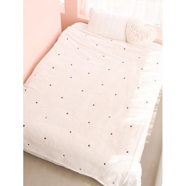ベッド 寝具 「Sleep」ハートモノグラム柄刺繍毛布