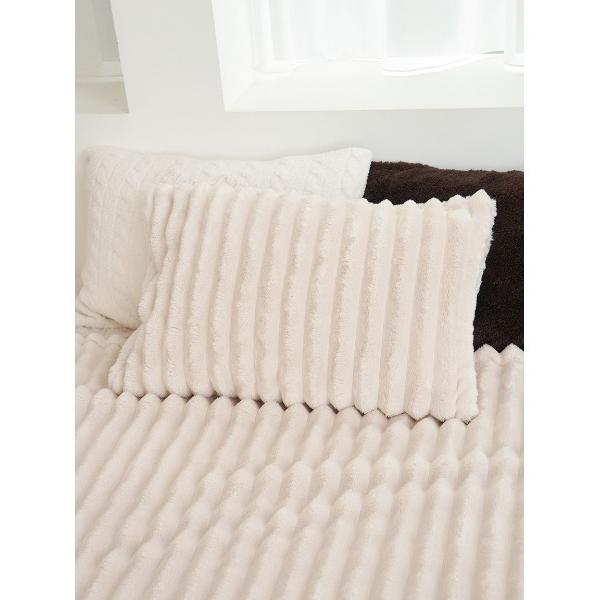 ベッド 寝具 「Sleep」モコモコストライプピローケース