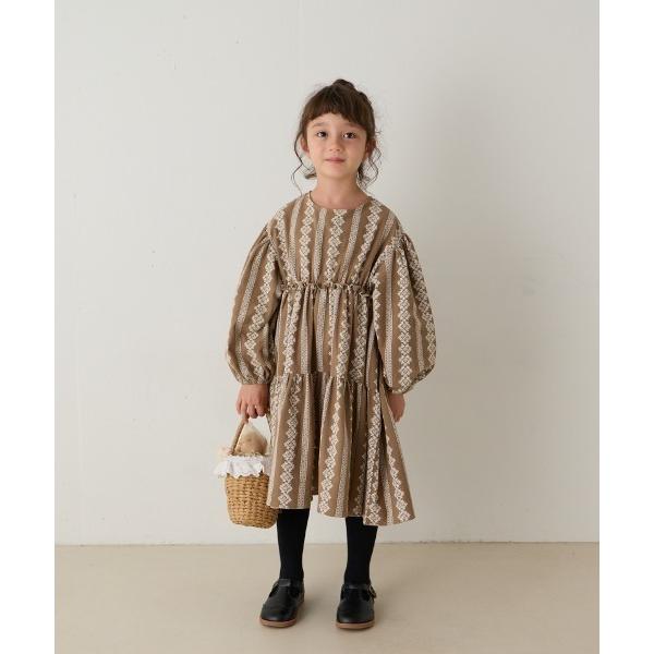 ワンピース フランネルフラワーストライプティアードワンピース キッズ 子供服 女の子