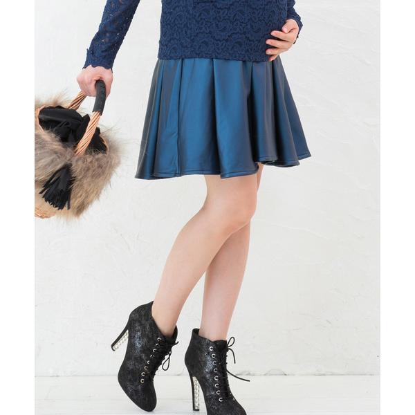 マタニティ 服 スカート ボトム レザー調 裏起毛