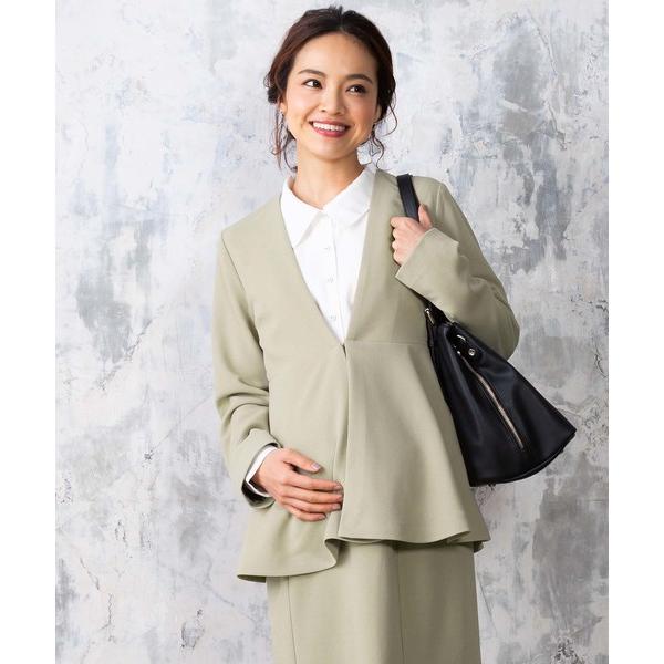 マタニティ 服 ジャケット ノーカラー 無地 裏地付き ペプラム オフィス 授乳服 ママスーツ 人気 通勤 仕事 事務服 産前産後兼用