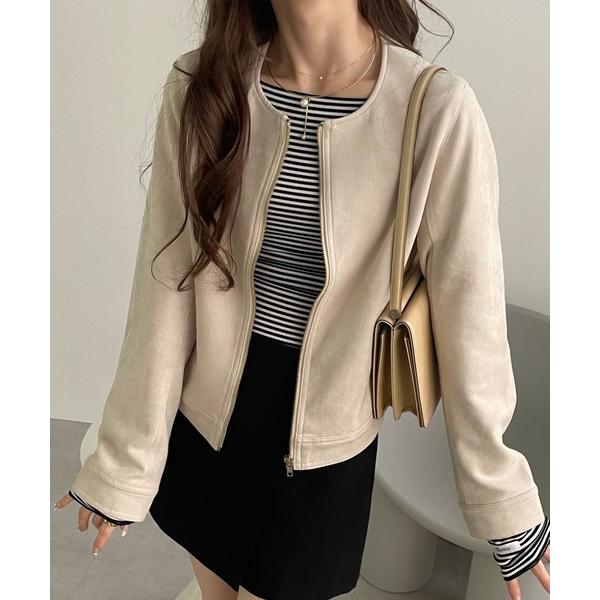 ZOZO問い合わせ番号:40758916ショップ:andme，アンドミーブランド:andme，アンドミー商品名:フェイクスエードノーカラーライダースジャケットカテゴリ:ジャケット/アウター>ブルゾンブランド品番:6001138素材:ポ...