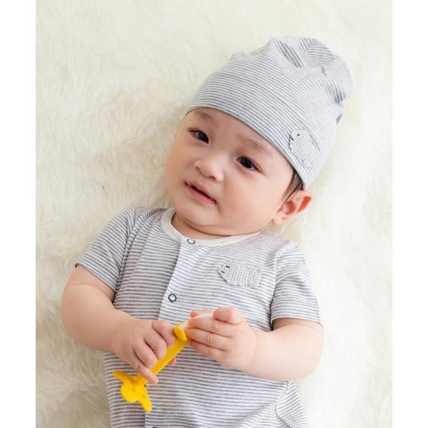 キャップ 帽子 「pompkinsbaby（ポプキンズベビー）」モチーフ付き細ボーダーワッチキャップ キッズ 子供 男の子 女の子