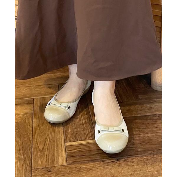 バレエシューズ パンプス 日本製 バレエシューズ バイカラー リボン エナメル