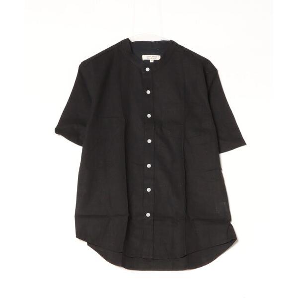 シャツ 半袖 麻レーヨン　バンドカラーS/Sシャツ メンズ レディース