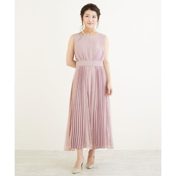 ドレス 「結婚式/オケージョンドレス」レース×プリーツスカートロング丈シフォンワンピース