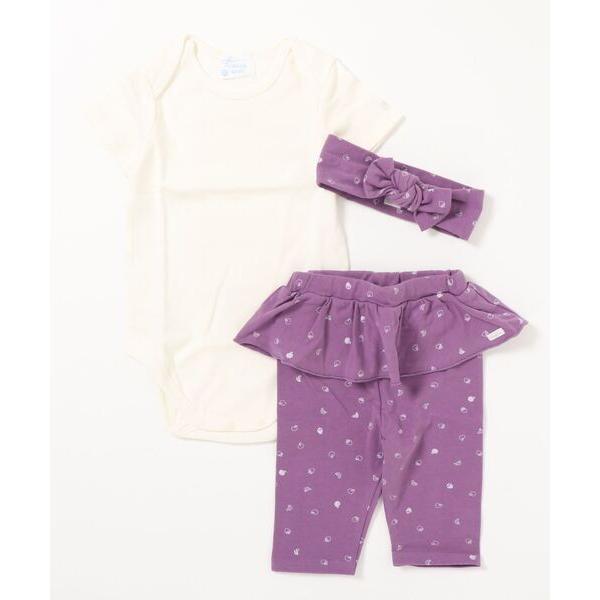 アンサンブル 「ベビー」半袖ボディTシャツプチフルーツプリントスパッツヘアバンドセット キッズ 子供服 女の子