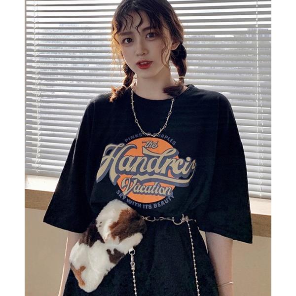 tシャツ 半袖 ビッグシルエット サークル カレッジロゴ 韓国 ストリート y2k 古着風 プリント 半袖 Tシャツ レディース メンズ