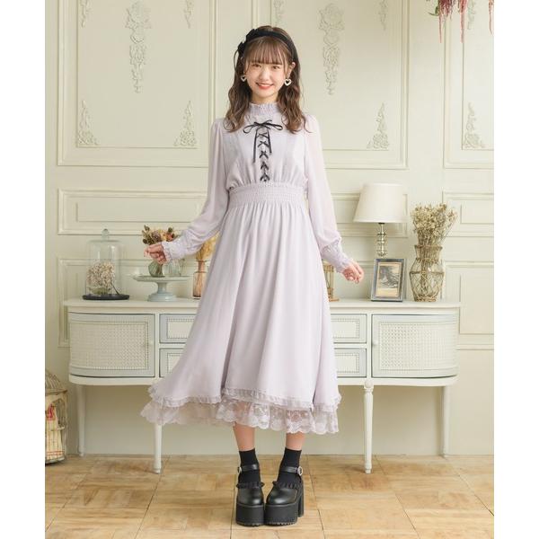 ワンピース フェミニン系 清楚系 10代 代 ラベンダー ブラック レース Rojita 通販