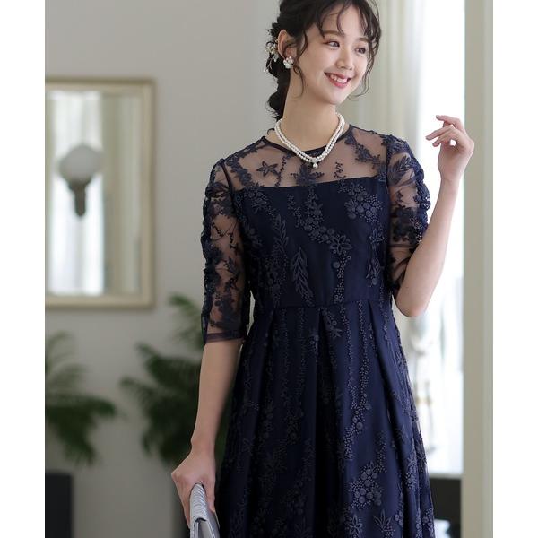 『タイムセール実施中』ZOZO問い合わせ番号:60829548ショップ:PourVous，プールヴーブランド:PourVous，プールヴー商品名:七分袖＆ミモレ丈 パーティードレス フラワーレース大きいサイズ結婚式フォーマル同窓会オケージョ...