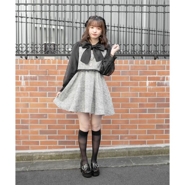 ワンピース フェミニン系 清楚系 10代 代 ブラック グレー リボン レース Rojita 通販