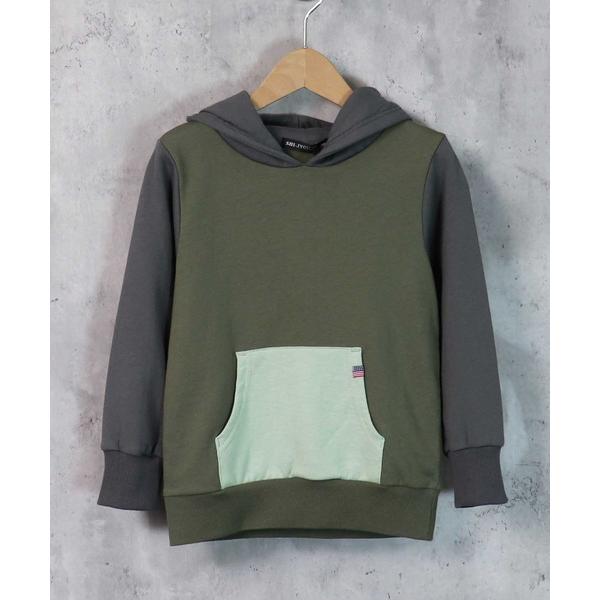 『タイムセール実施中』ZOZO問い合わせ番号:62646025ショップ:THE CASUAL，カジュアルブランド:THE CASUAL，カジュアル商品名:【USAコットン綿100%】裏毛 クレイジー 切り替え プルオーバー パーカー キッズ...