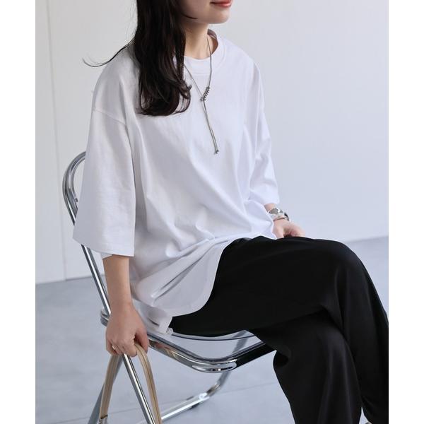 tシャツ 半袖 「USAコットン」高見え上質 / ラウンドヘムサイドスリットTシャツ レディース
