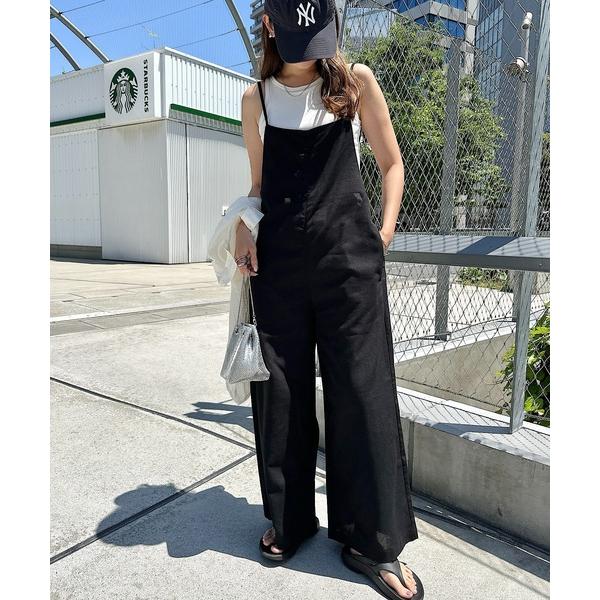 サロペット オーバーオール リネン混ワイドキャミサロペット