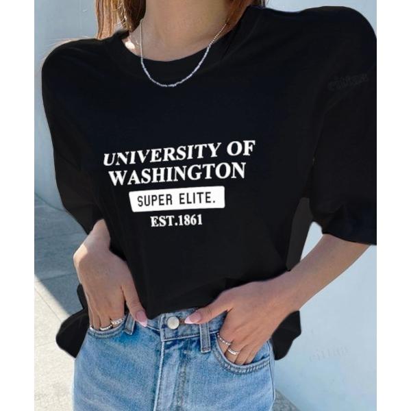 tシャツ 半袖 UNIVERSITYプリント半袖Tシャツ レディース