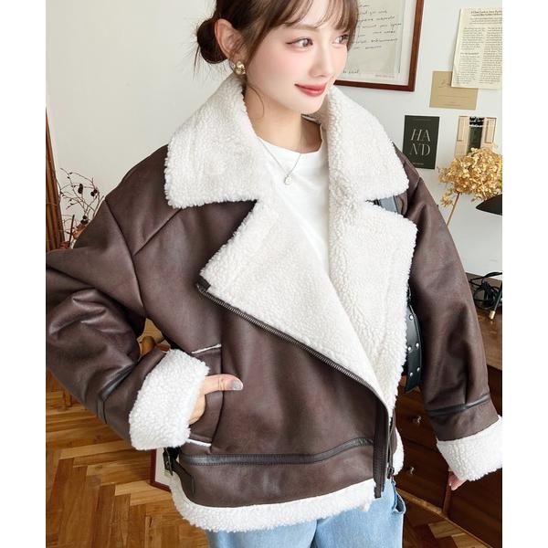 『タイムセール実施中』ZOZO問い合わせ番号:67260207ショップ:moment+，モーメントプラスブランド:moment+，モーメントプラス商品名:【累計販売枚数1万枚突破！】フェイクレザー×ボアフェイクムートンライダースジャケットブ...