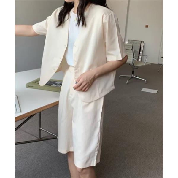 ZOZO問い合わせ番号:67504964ショップ:Mac-House，マックハウスブランド:H.Warren，エイチウォーレン，Mac-House，マックハウス商品名:ノーカラー5部袖ジャケット＆ショーツセットアップカテゴリ:ジャケット/ア...