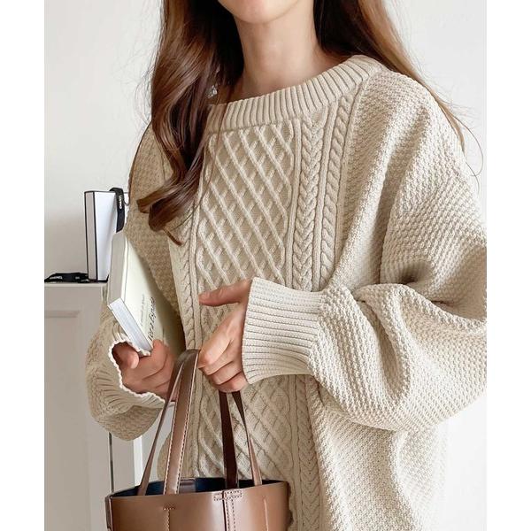 『セール実施中』ZOZO問い合わせ番号:68256073ショップ:Classical Elf，クラシカルエルフブランド:classicalelf，クラシカルエルフ商品名:ニットなのに軽量！2wayケーブル編み圧縮ニット オーバーサイズ カー...