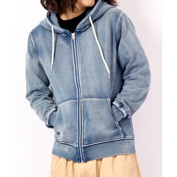 スマホショルダー パーカー 裏起毛 Indigo lining shaggy zip up hoodie / インディゴ裏シャギージップアップパーカー unisex メンズ レディース