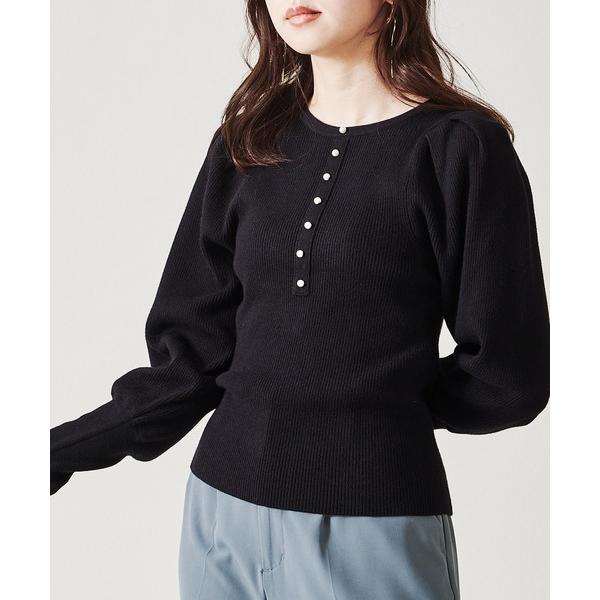 tシャツ ボリューム袖パールボダン付きニットプルオーバー/AC2505 レディース
