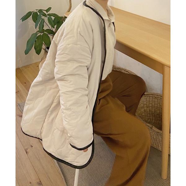 ジャケット ノーカラージャケット キルティング ボア リバーシブルコート パイピング もこもこ ノーカラージャケット レディース