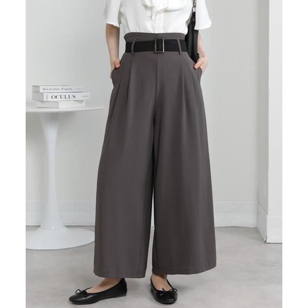 ワイドパンツ パンツ ハイウエスト ベルト付き ワイドパンツ レディース