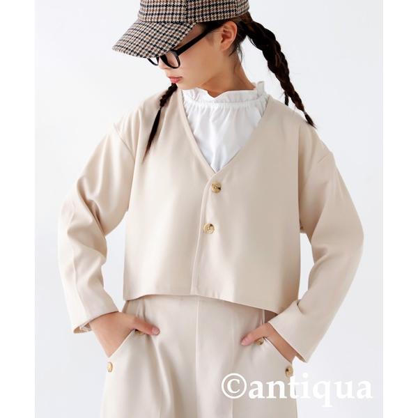 『タイムセール実施中』ZOZO問い合わせ番号:71109257ショップ:antiqua，アンティカブランド:antiqua，アンティカ商品名:シンプルショートジャケットカテゴリ:ジャケット/アウター>ノーカラージャケットブランド品番:...
