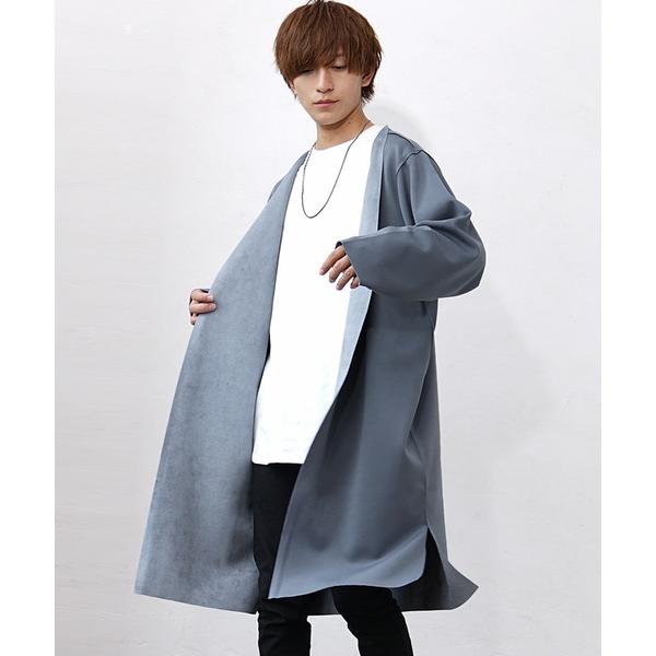 カーディガン 「MinoriTY」リバーシブルロングカーディガン ノーカラー メンズ 無地 スウェード 秋服 メンズ レディース