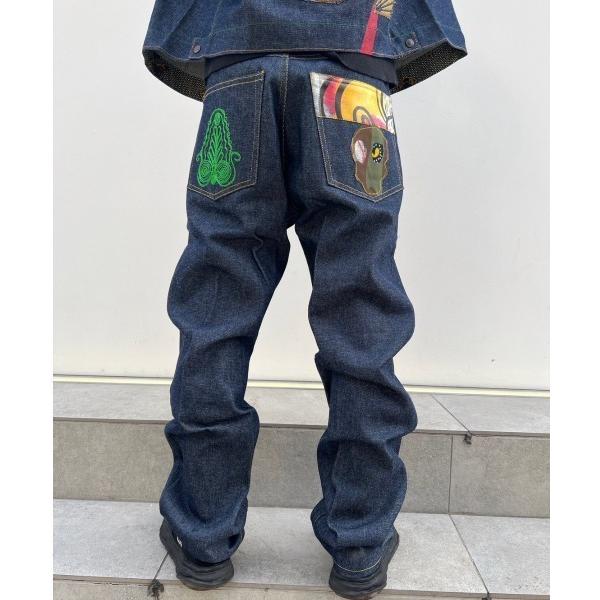 ワイドパンツ ジーンズ A'GEM/9 × .kom「Liberation LAB/リべレーションラブ」デザインデニムパンツ メンズ