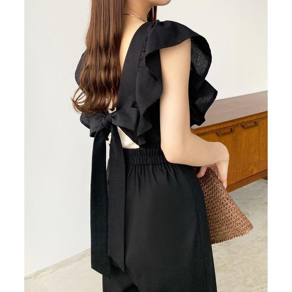 『タイムセール実施中』ZOZO問い合わせ番号:73182581ショップ:JUNOAH，ジュノアブランド:callautia，カラウティア商品名:バックリボンフリルオールインワンカテゴリ:オールインワン・サロペット>つなぎ/オールインワ...