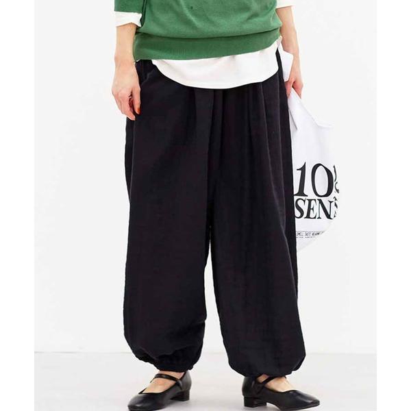 パンツ リブ　イン　コンフォート　肌に当たる裏側は綿１００％！風合いのいい麻混ダブルガーゼのぽんわりパンツ レディース