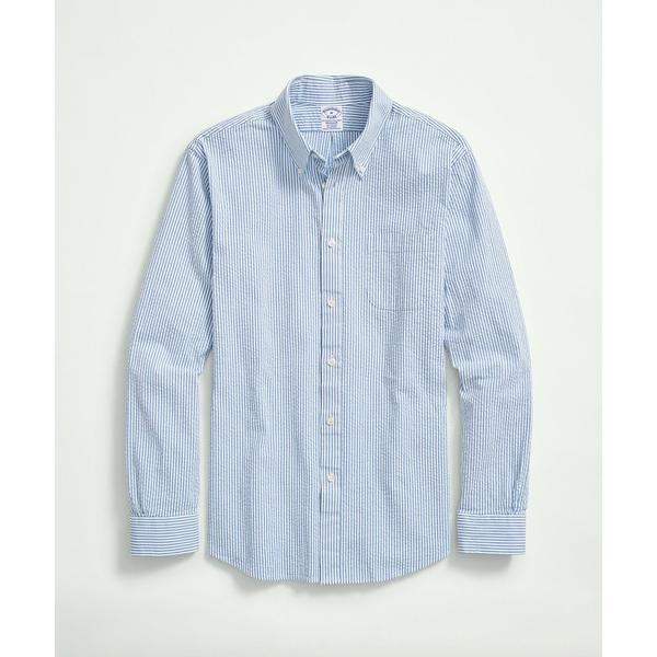 シャツ ストレッチコットン シアサッカー ストライプ カジュアルシャツ Regular Fit メンズ