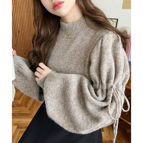 『セール実施中』ZOZO問い合わせ番号:74818012ショップ:moment+，モーメントプラスブランド:moment+，モーメントプラス商品名:ボトルネックキャンディショルダーボリュームスリーブミックスニットプルオーバーカテゴリ:トップ...